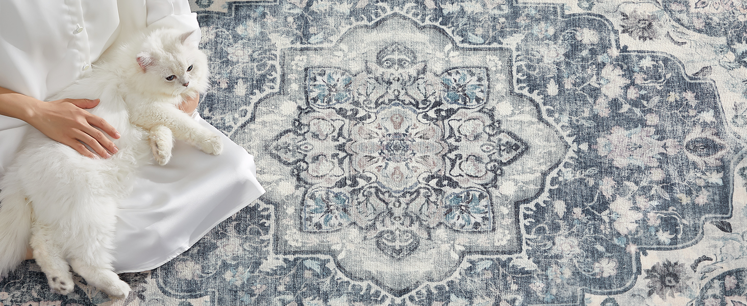 Килим SONGMICS HOME Vintage, 120x170 см, для вітальні, спальні, кухні, коридору, їдальні, сірий (TAR032G01)