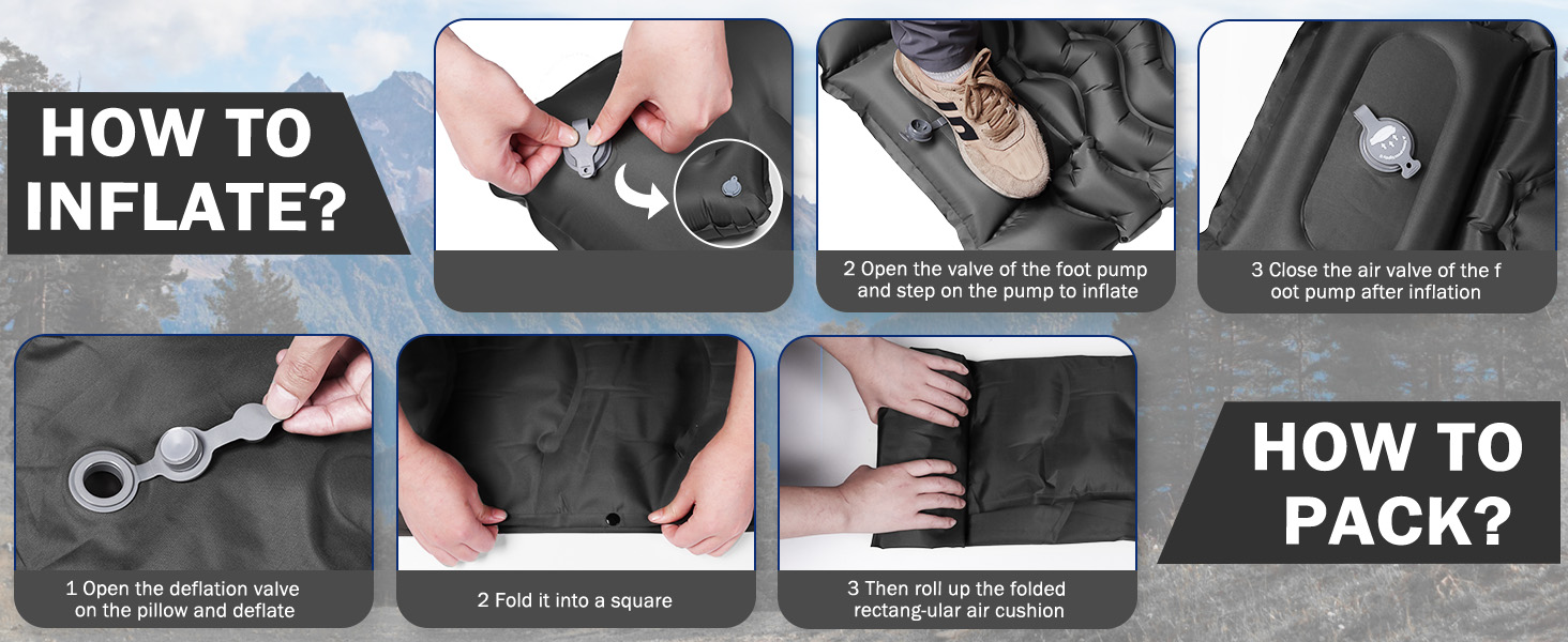Надувний матрац Isomatte 12 см для кемпінгу з насосом та подушкою, сірий. Матрац для подорожей, пляжу, туризму, антирозривний, портативний
