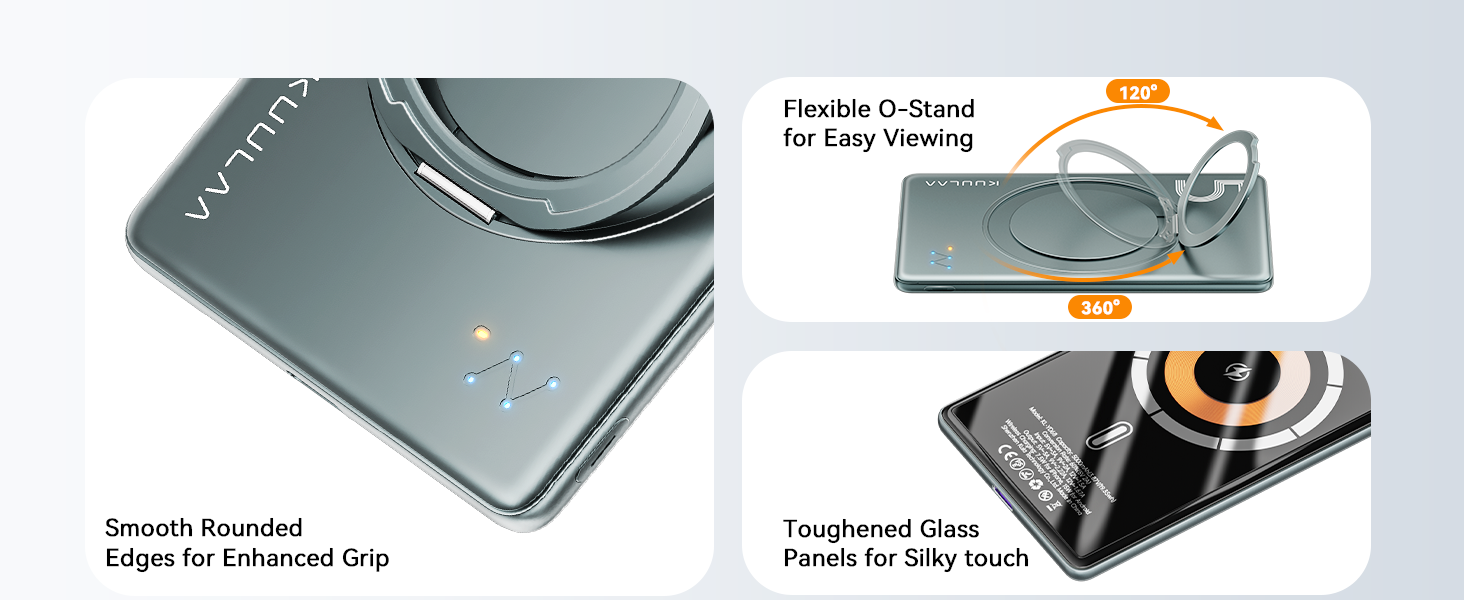 Power Bank Kuulaa MagSafe 5000mAh з бездротовою зарядкою та USB-C, для iPhone 17/16/15/14/13/12, сірий колір