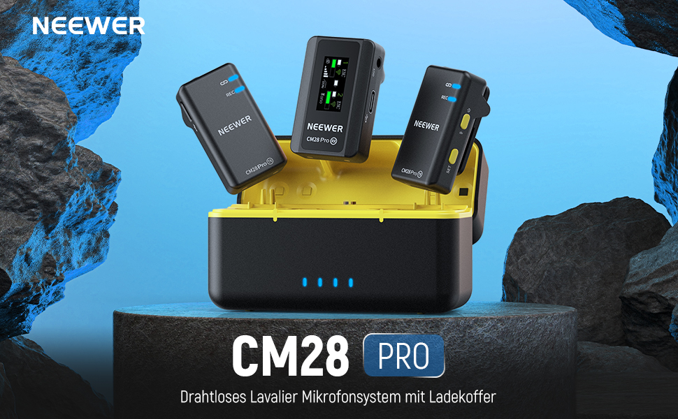 NEEWER CM28 Pro: Бездротове мікрофонний комплект (1RX+2TX) з кейсом для зарядки, 150м радіус дії, 48kHz/24Bit, шумозаглушення, сумісний з iPhone, iPad, Android, DJI, Insta360, PC, Mac