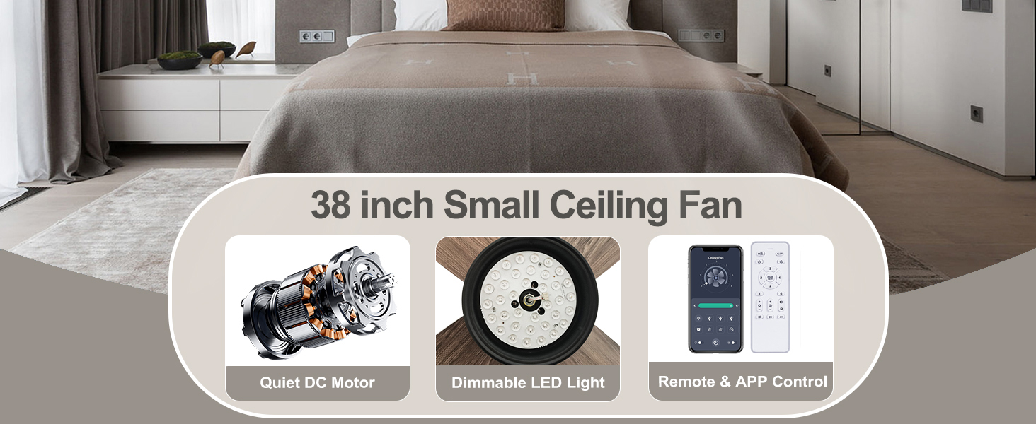 Стелянка вентилятор Ohniyou з підсвіткою та пультом дистанційного керування, 96,5 см (38 дюймів). Тиха, регульована яскравість, для спальні, тераси, внутрішнього та зовнішнього використання (чорний, сучасний)