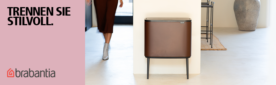 Сміттєвий відер Brabantia Bo Touch Bin на 36 л, металевий, з двома внутрішніми відрами (11л + 23л), колір Mineral Cosy Brown, 54 x 32 x 68 см