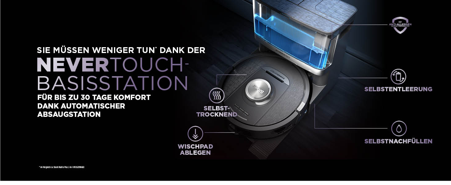 Робот-пилосос Shark PowerDetect 2-в-1 з функцією миття, NeverTouch Pro, самостійне очищення до 60 днів, LiDAR-навігація, NeverStuck, керування через додаток, RV2800ZEEU, 2 щітки, Anti-Micro Pads, 1 капсула