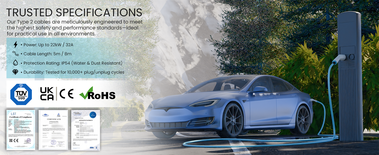 Кабель для зарядки електромобілів 22kW 32A Typ 2 (8м) | IP55 | для електромобілів та гібридів