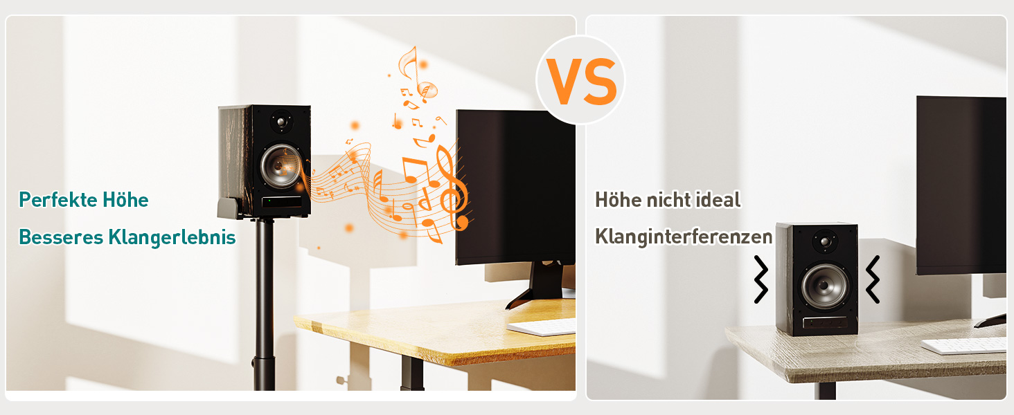 Підставка для колонок ELIVED, регульована висота, з висувною платформою та внутрішнім каналом для кабелів, 5 кг, 1 шт.