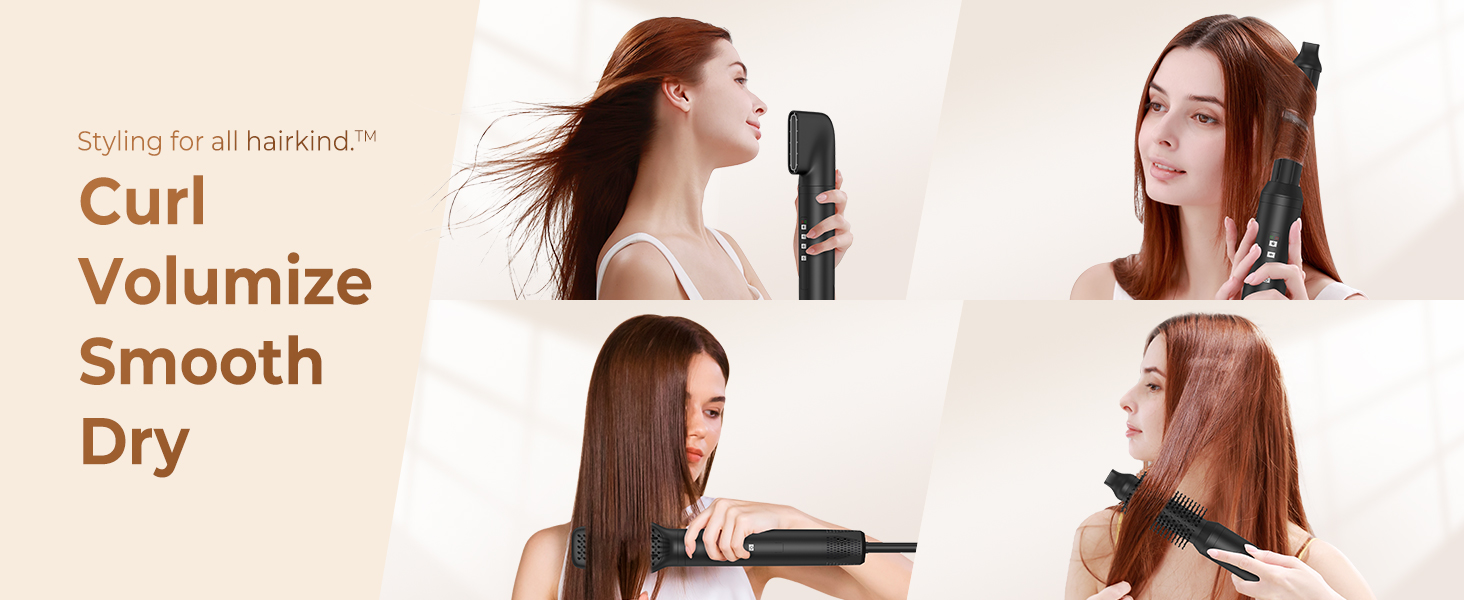 Набір для укладки волосся 6 в 1: фен-щітка, плойка, випрямляч, термощітка, фен, для всіх типів волосся (Чорний)