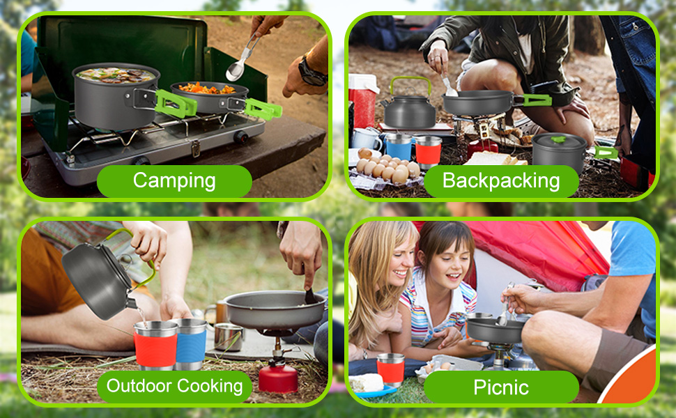 Набір посуду для кемпінгу на 17 частин: набір для приготування їжі на природі, пікніків, риболовлі та походів (2-3 особи)