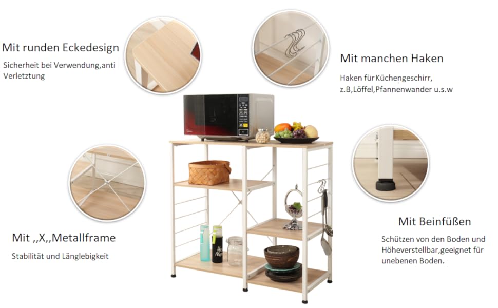 Стелаж для кухні та мікрохвильової печі Soges Bäckerregal, білий, 3 полиці