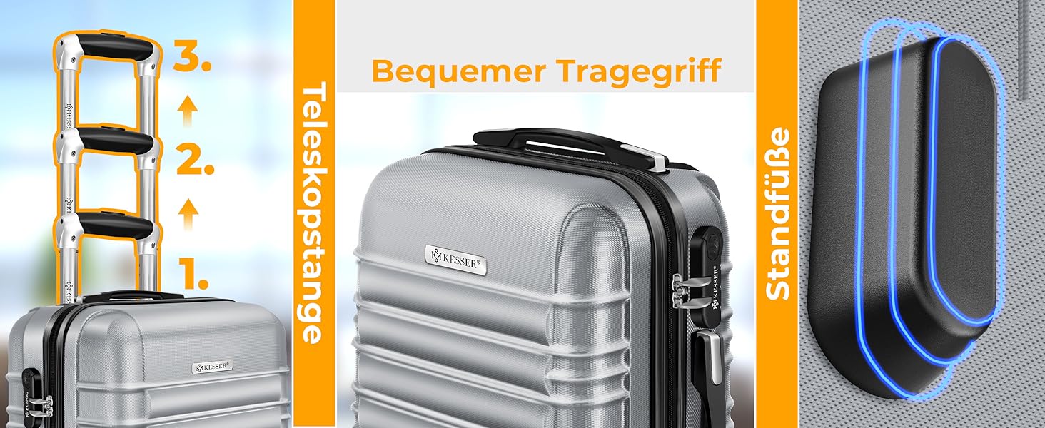 Чемодан KESSER® середній, жорсткий корпус, вага + бірка для багажу | Валіза-роликовий чемодан з кодовим замком, 4 колеса, ABS, телескопічна ручка (66x45x28см / 84 літри, шампань) 66см - 84Л шампань