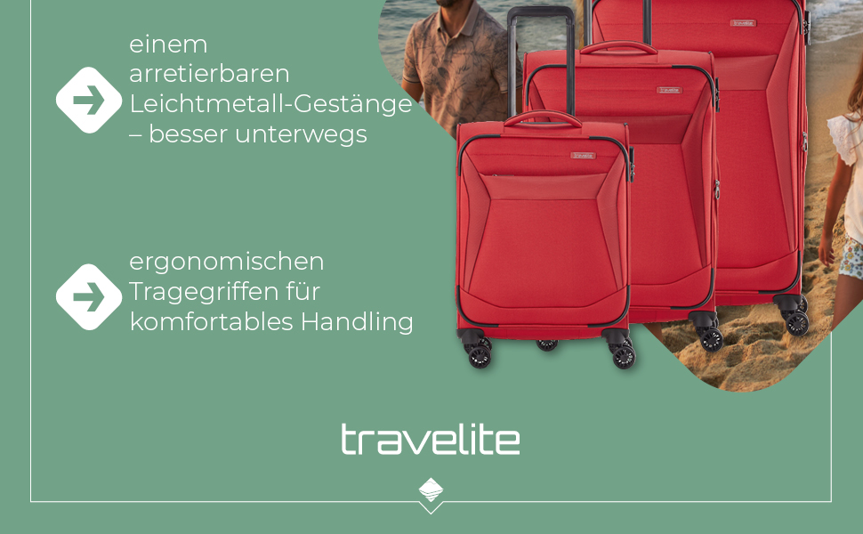 Валіза Travelite Chios L на 4 колесах, м'яка, з розширенням і захистом кутів, 78 см, 90-97 л, червона, дорожній чемодан