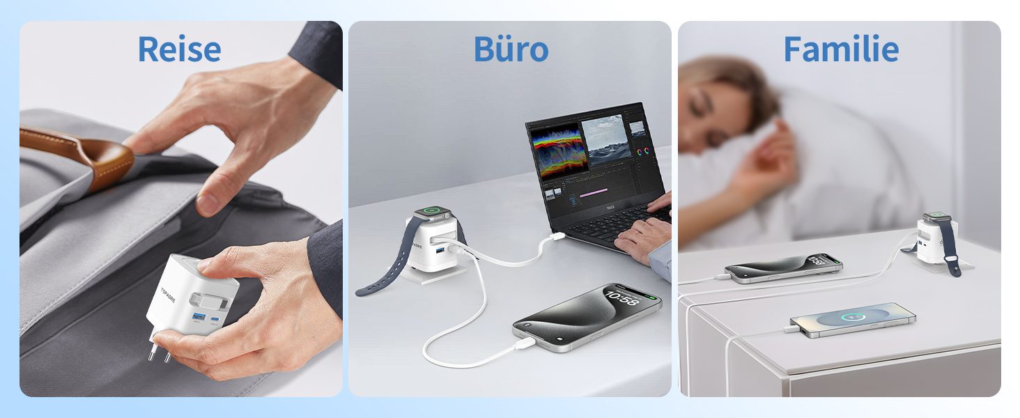 Зарядний пристрій 65W USB-C GaN з кабелями для Apple Watch, iPhone, iPad, MacBook, Samsung Galaxy - білий