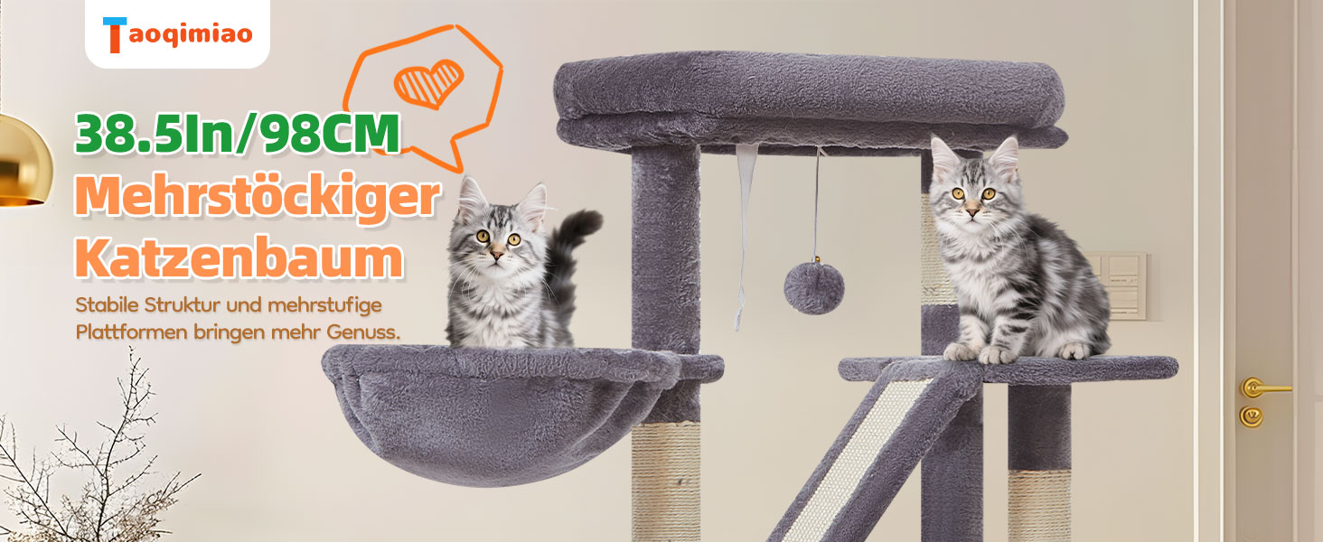 Дерев'яний кігтеточки Taoqimiao Klein 98 см - котячий будиночок з корзиною та 4 стовпчиками, MS029SW (темно-сірий)