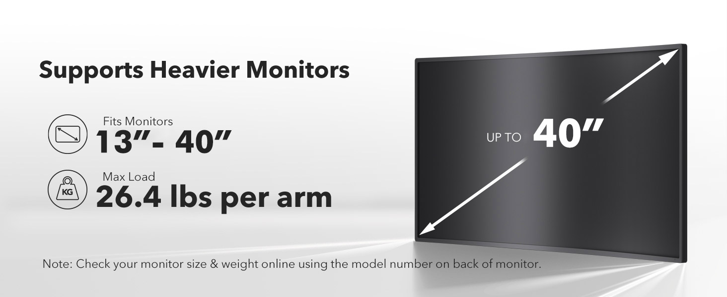 Тримач для монітора HUANUO - 2 монітори, 13-40 дюймів, VESA 75/100 мм, для геймінгу, 2-12 кг
