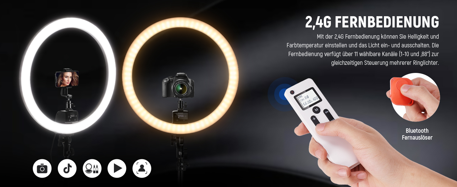NEEWER Кольцеве світло 20 дюймів LED з триподом та тримачем для телефону, 44 Вт, 3200K-5600K, з акумулятором, USB-живлення для макіяжу, тату, вій, YouTube, TikTok, відеозйомки (SRP18-2.4G)
