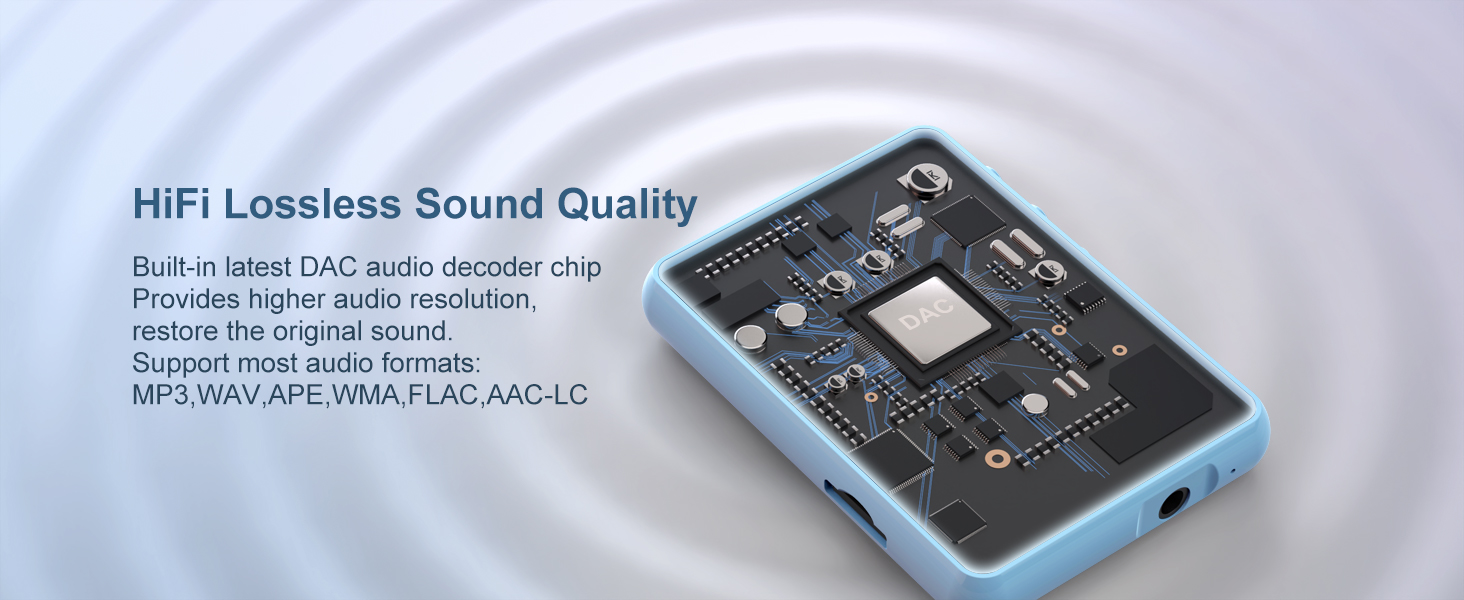 MP3-плеєр 64GB Bluetooth 5.3 з сенсорним екраном 2.4' для дітей, FM-радіо, запис голосу, Line-In (Чорний, Синій)