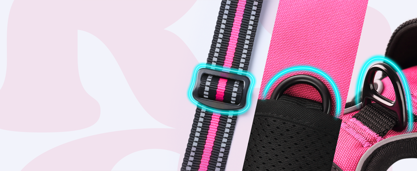 Нашийник для собак Rabbitgoo, великі породи, регульований, без натягування, з ручкою, анти-тяга, м'яка підкладка, світловідбиваючий, розмір L (XL), рожевий