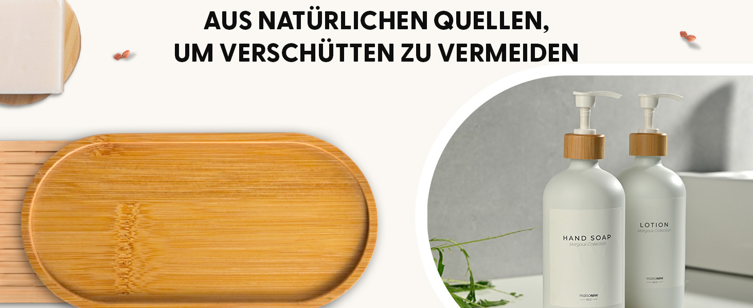Набір дозаторів для мила та рідкого миючого засобу MaisoNovo | Скляні дозатори для ванної кімнати | 500 мл, білий колір, бамбукова помпа, 2 шт.