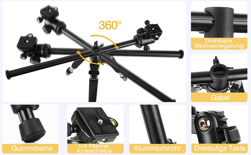 Штатив Andoer 2-в-1 з алюмінію, 200 см, для камери, з кульковою головкою 360°, вантажопідйомність 8 кг, з сумкою для подорожей