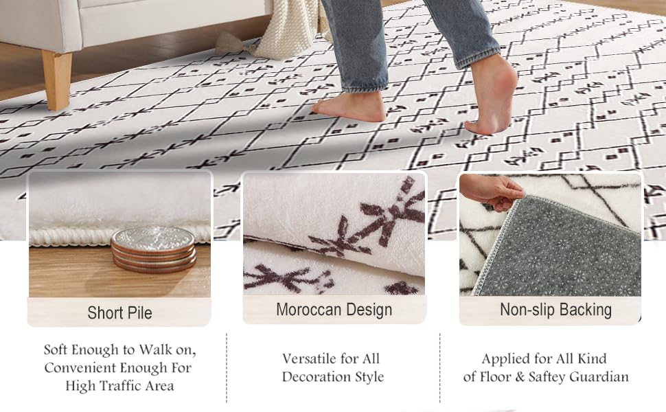 Килим для вітальні абстрактний великий, бежевий/слонова кістка, 120 x 160 см. Короткий ворс, підходить для вітальні, спальні, їдальні.