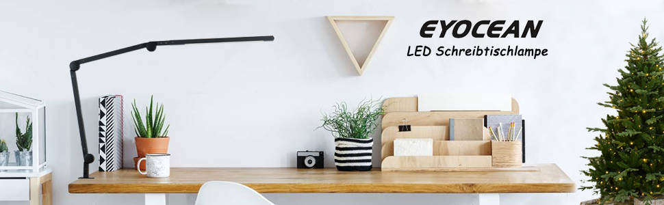 LED лампа EYOCEAN для столу з регульованою яскравістю та двома джерелами світла, архітекторська лампа для офісу, 15W, захист очей, кріпиться на стіл