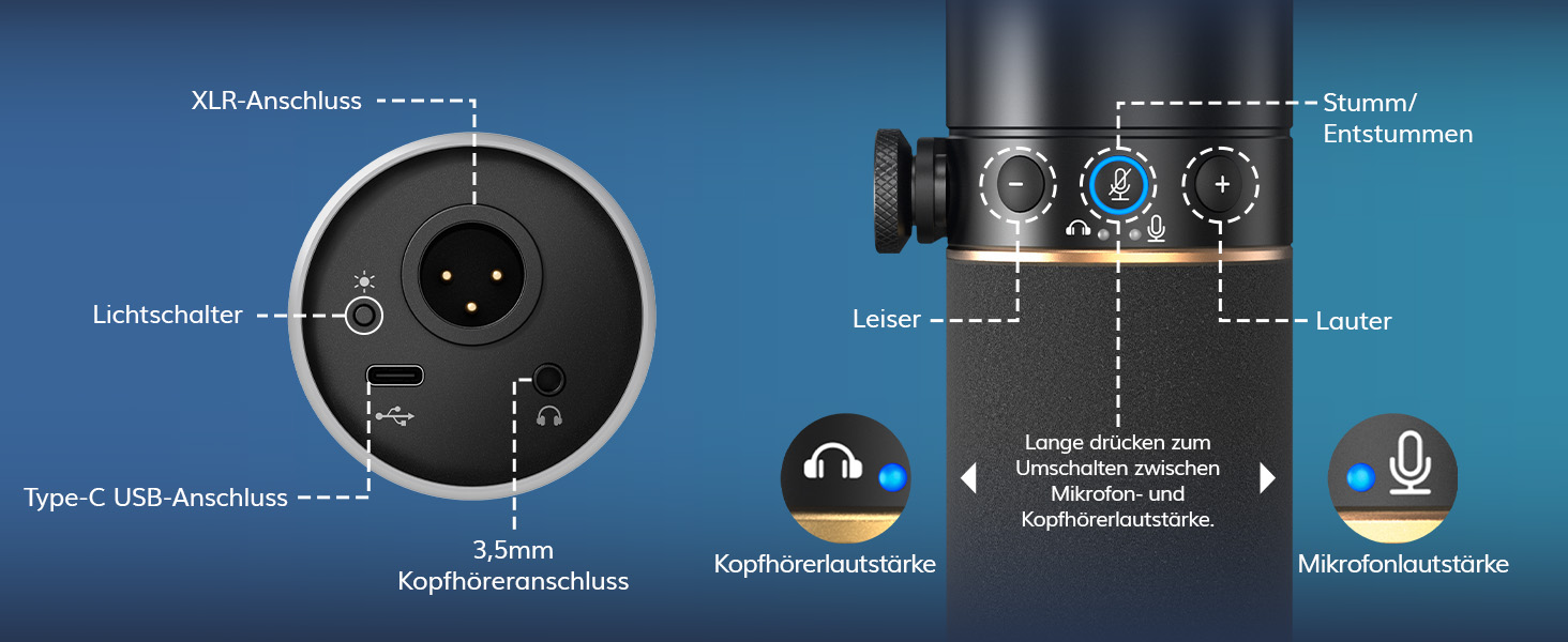 Мікрофон TONOR TD510+ для запису та стрімінгу: XLR/USB, динамічний, з кріпленням та кнопкою Mute, чорний