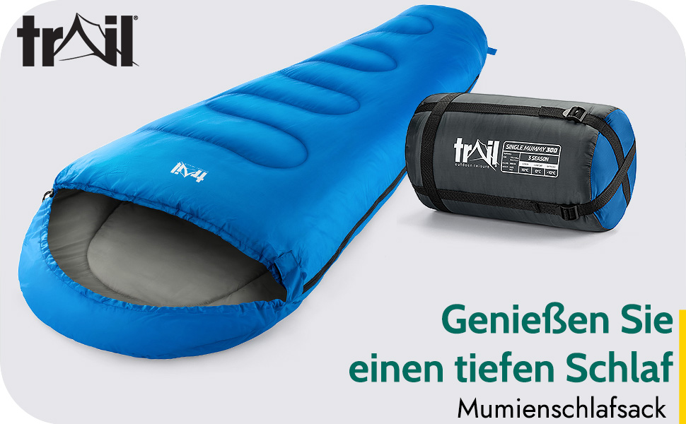 Спальний мішок для дорослих Trail 3 сезони – для кемпінгу, піших прогулянок, подорожей – 300 GSM – з внутрішніми кишенями – фіолетовий