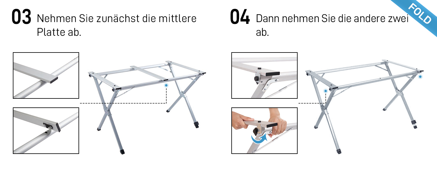 Розкладний туристичний стіл EVER ADVANCED 120x70 см з алюмінію для кемпінгу, пікніка, саду, балкону, срібний