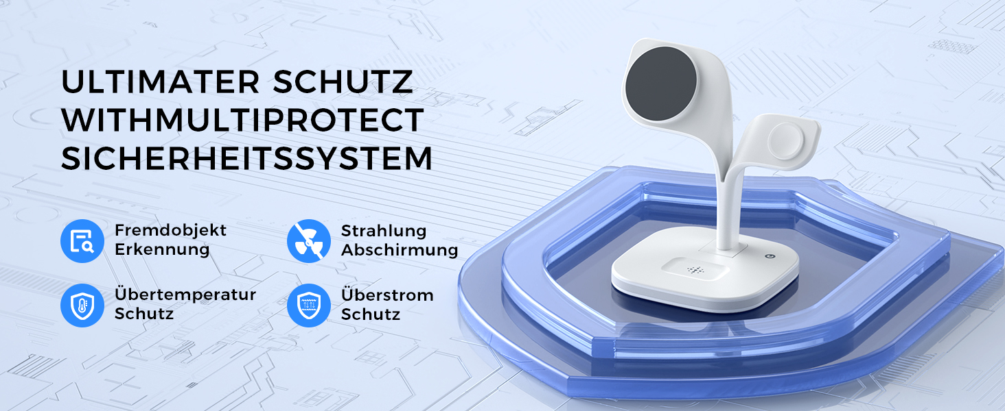 Зарядна станція 3-в-1 для Apple Watch та iPhone з MagSafe, білий колір. Підходить для iPhone 17, 16, 15, 14, 13, 12 Series, Apple Watch 11, 10, 9, 8, 7, 6, 5, 4, 3, 2, SE, Ultra, AirPods Pro/4/3/2. Потужність: 20W.