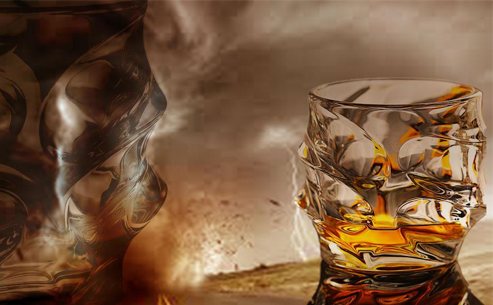 GLASKEY Crystal Whiskey Glasses Set of 4 - 350ml Lead-Free Crystal Glasses for Whiskey, Rum, Vodka, Scotch, Gin, Cognac, Water - Dishwasher Safe
