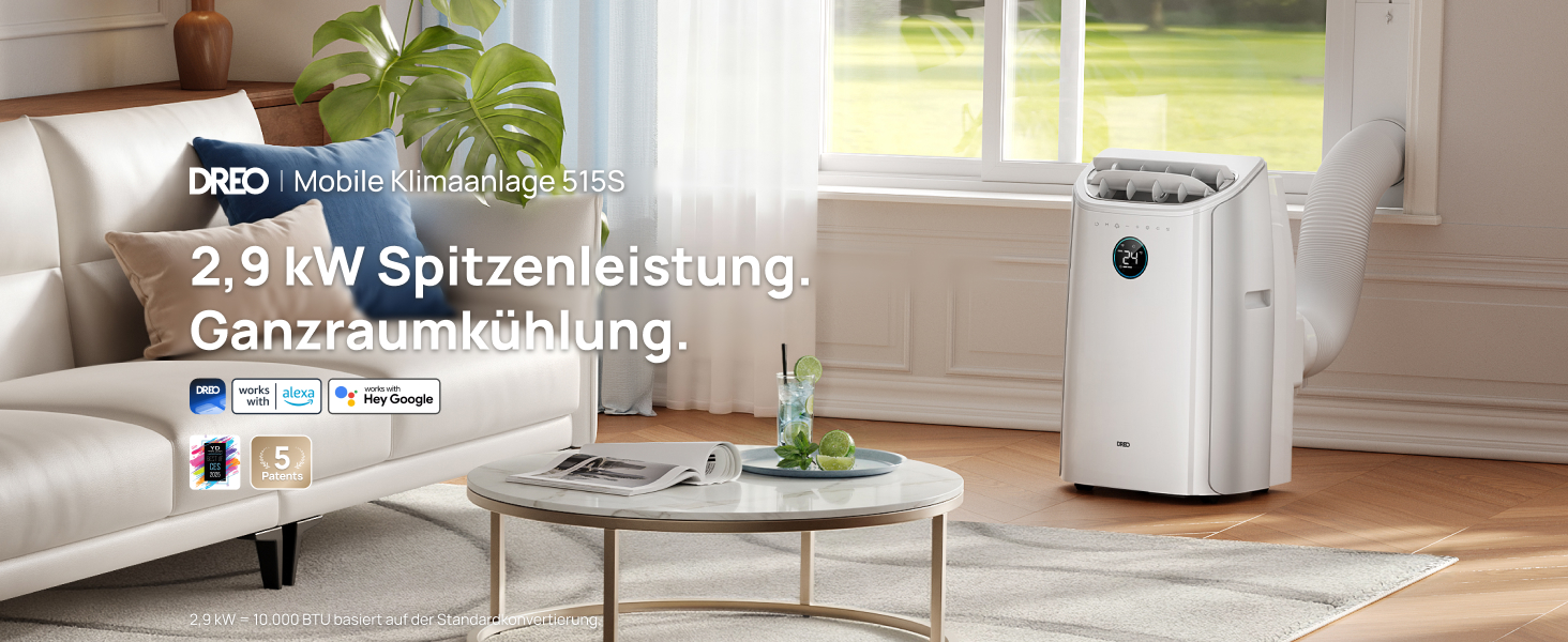 Портативний кондиціонер DREO 10000 BTU з охолодженням без дренажу, керуванням через додаток/голос/пульт, таймером 24 год та функцією вентилятора та осушувача повітря, AC515S