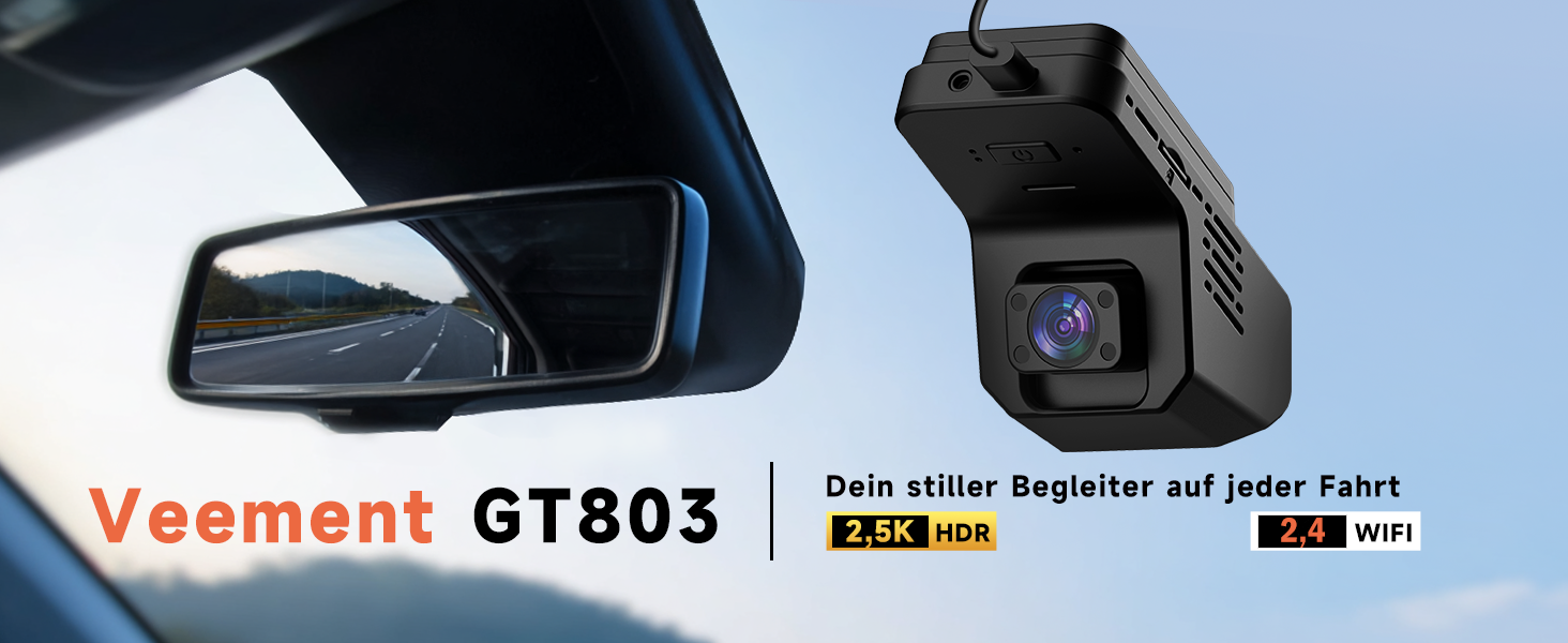 Відеореєстратор Veement Dashcam 2.5K+1080p для авто (передня та внутрішня зйомка), 32GB карта, нічна зйомка, 165° кут огляду, G-сенсор, паркувальний режим