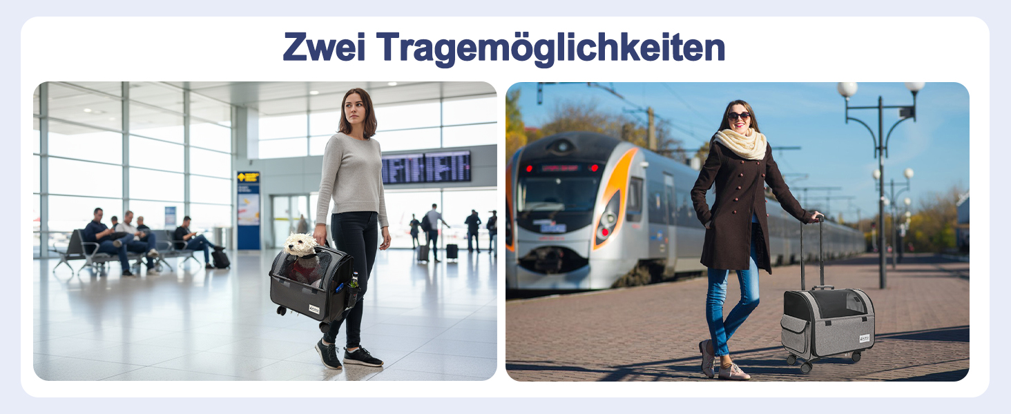 Транспортна сумка для собак та котів Galatée з колесами, розкладний рюкзак-переноска для тварин, сумісна з авіакомпаніями, з дихаючою сіткою (білий)