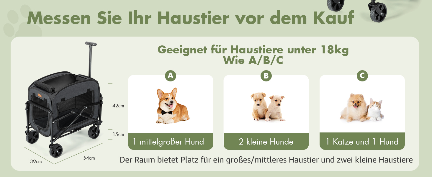 Транспортер для собак на колесах, велика візок для собак та котів до 18 кг (Чорний, Сірий)
