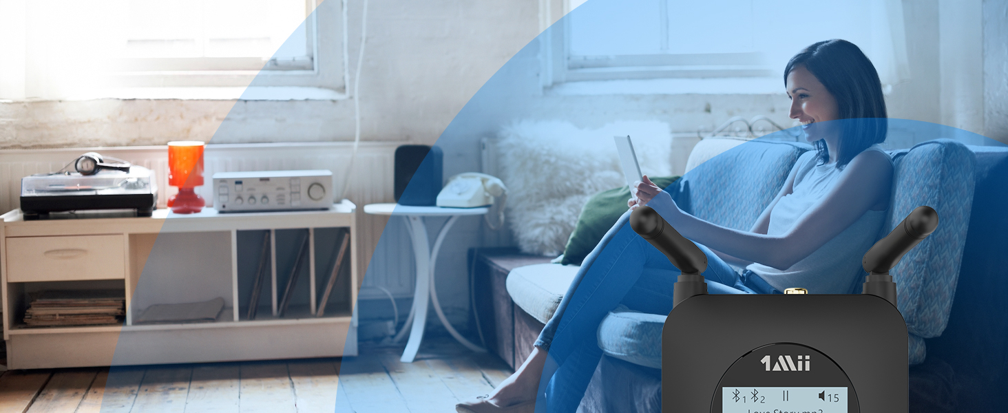 1Mii Bluetooth 5.1 Аудіо Адаптер з Низькою Затримкою aptX, 3D Surround для Підсилювача, Лаунспікерів, Оптичний/Коаксіальний/RCA AUX (B06Pro+ Medium)