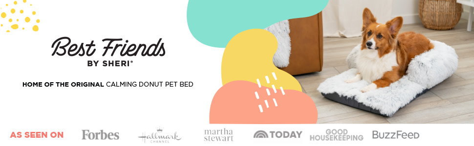 Круглий лежак для тварин Best Friends by Sheri The Original Calming Donut Lux - заспокійливий лежак з штучного хутра, 58x58 см (з валиком для шиї, матрац для ліжка, 82x57x18 см), колір Frostgrau