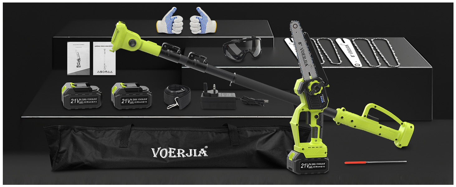 Акумуляторна висоторіз Kettensäge 2-в-1, 6/8 футів, телескопічна штанга, 2x4.0Ah акумулятор, автоматичне змащення, швидка заміна насадок, для обрізки дерев у саду