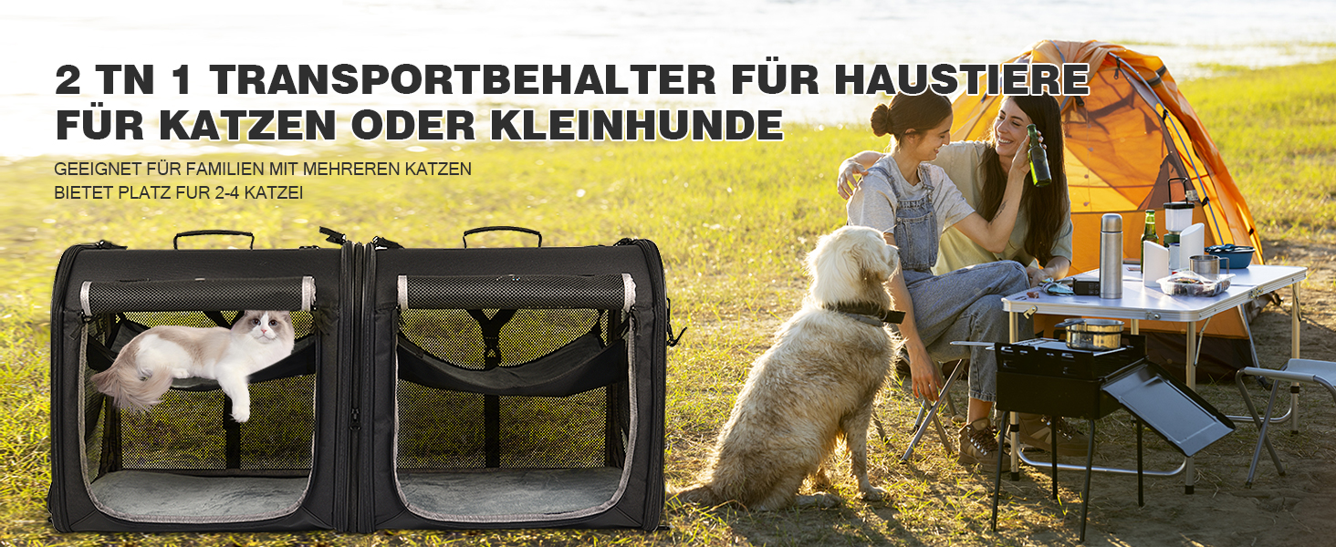 Складана переноска для котів Wakytu велика, 89x35x43 см, для 2 котів, 2-в-1 переноска та автокрісло, безпечна та провітрювана, підходить для подорожей, ветеринара, для маленьких собак та котів. Чорний колір.