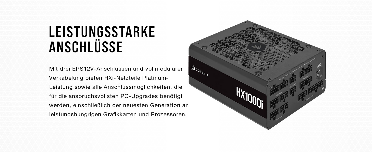 Блок живлення Corsair HX1000i 1000W ATX 3.1 PCIe 5.1, 80 Plus Platinum, повністю модульний, низький рівень шуму, iCUE, чорний