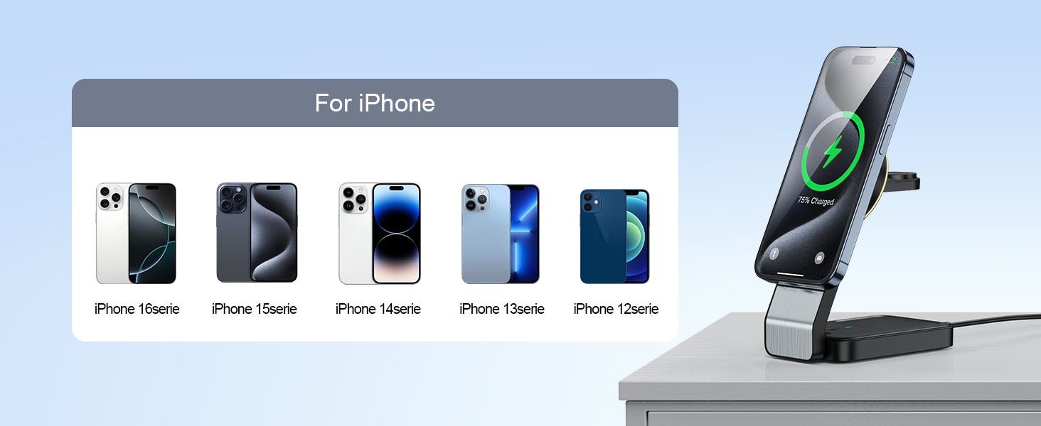 3-в-1 Станція Бездротової Зарядки: iPhone, Apple Watch, AirPods (Біла/Чорна)