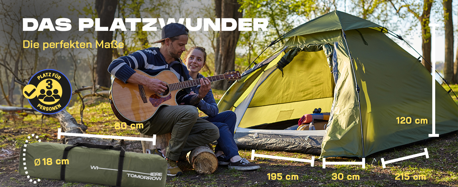 Lumaland Pop-Up Dome Tent - 2-3 Person Tent for Camping, Travel, Festivals