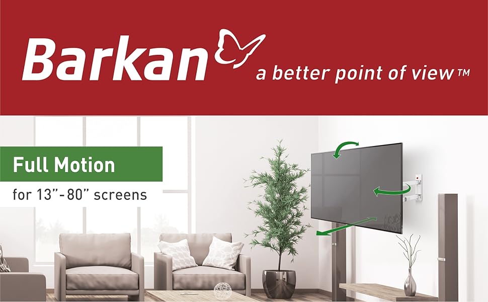 Кронштейн для телевізора Barkan 76 см білий, поворотний, для LED/OLED 13-65 дюймів, до 36 кг, VESA 400x400