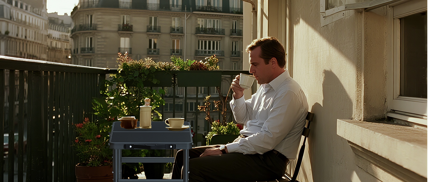 Складний кемпінговий стіл GARLLEN 60x40 см, регульована висота (27/51/75 см), чорний - для пікніка, саду, балкону, пляжу