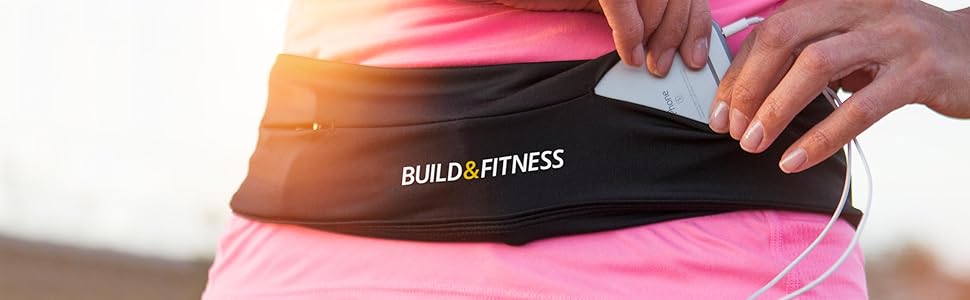 Пояс для бігу з кишенькою для телефону, ключів, чорний - для чоловіків та жінок