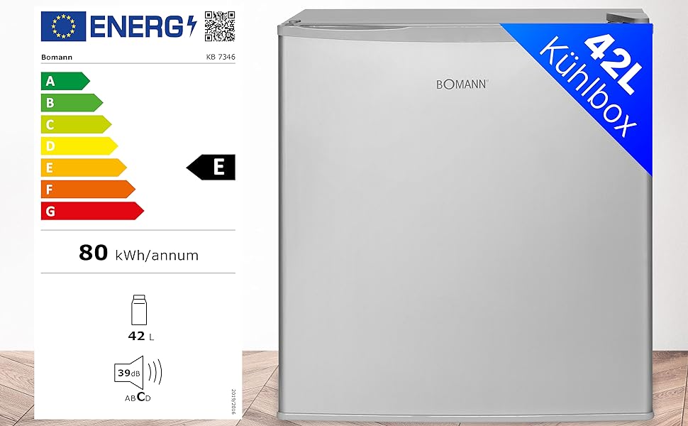 Холодильник Bomann KB 7346 Inox Mini 42 л: для офісу, кемпінгу, геймінгу | Тихий (39 дБ), з можливістю зміни дверцят | 51x45x45 см