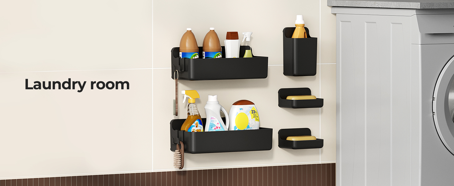 Полиця для душу Orimade без свердління, нержавіюча сталь, 5 шт. - тримач для шампуню, велика місткість, чорний ABS пластик