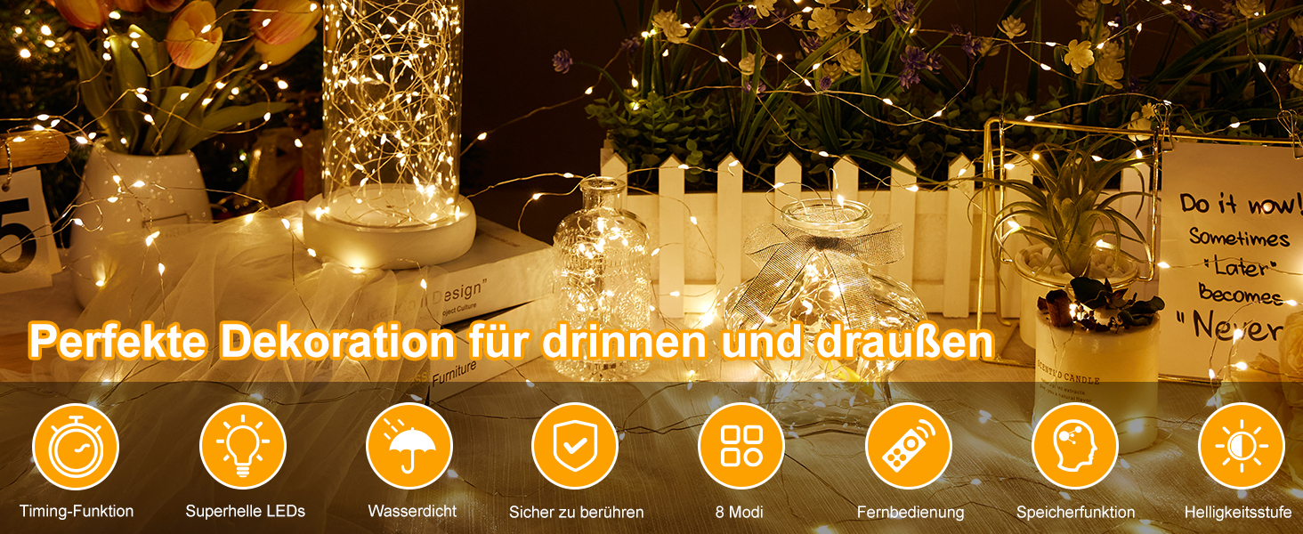 LED гірлянда світлодіодна 23м, 200 LED, струмова, водонепроникна, таймер, 8 режимів, для декору приміщень та вулиці, на Різдво, Великдень, вечірку, Кімнатна гірлянда, Кількість: 1 шт, Колір: Холодне біле світло