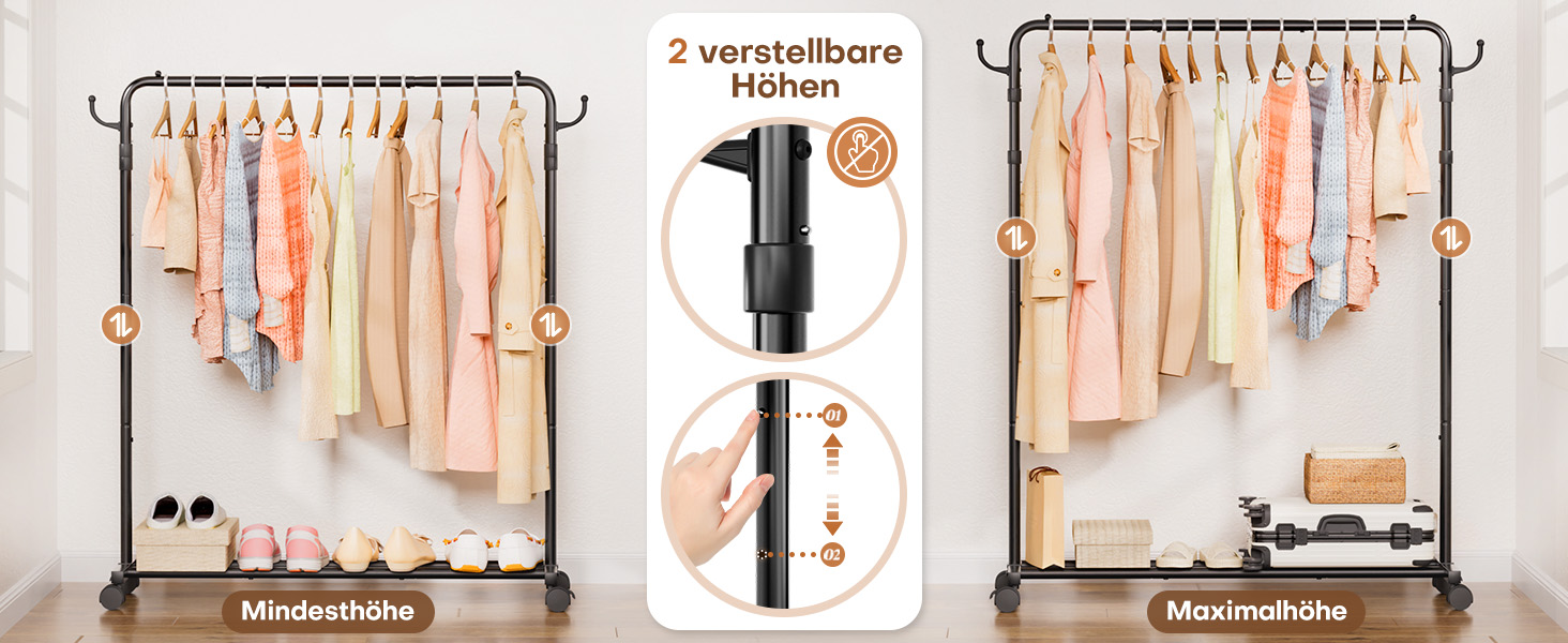 Стійка для одягу на колесах Yorbay: міцна металева вішалка з полицею для багажу. Компактна вішалка для спальні, пральні, магазину (Чорний, 117.5 см)