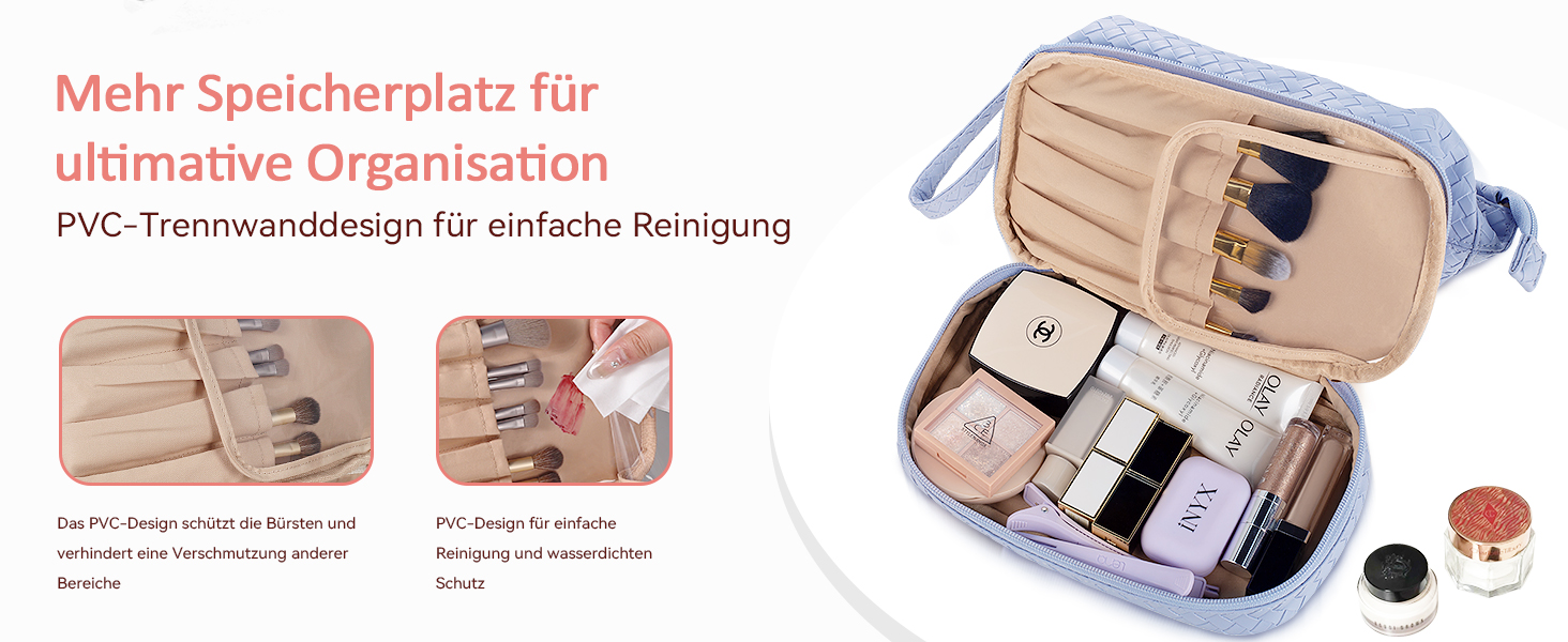 Косметичка для жінок велика водонепроникна з відділенням для пензлів, органайзер для макіяжу, косметичка для подорожей, велика косметичка з пензленицею (B-фіолетовий)