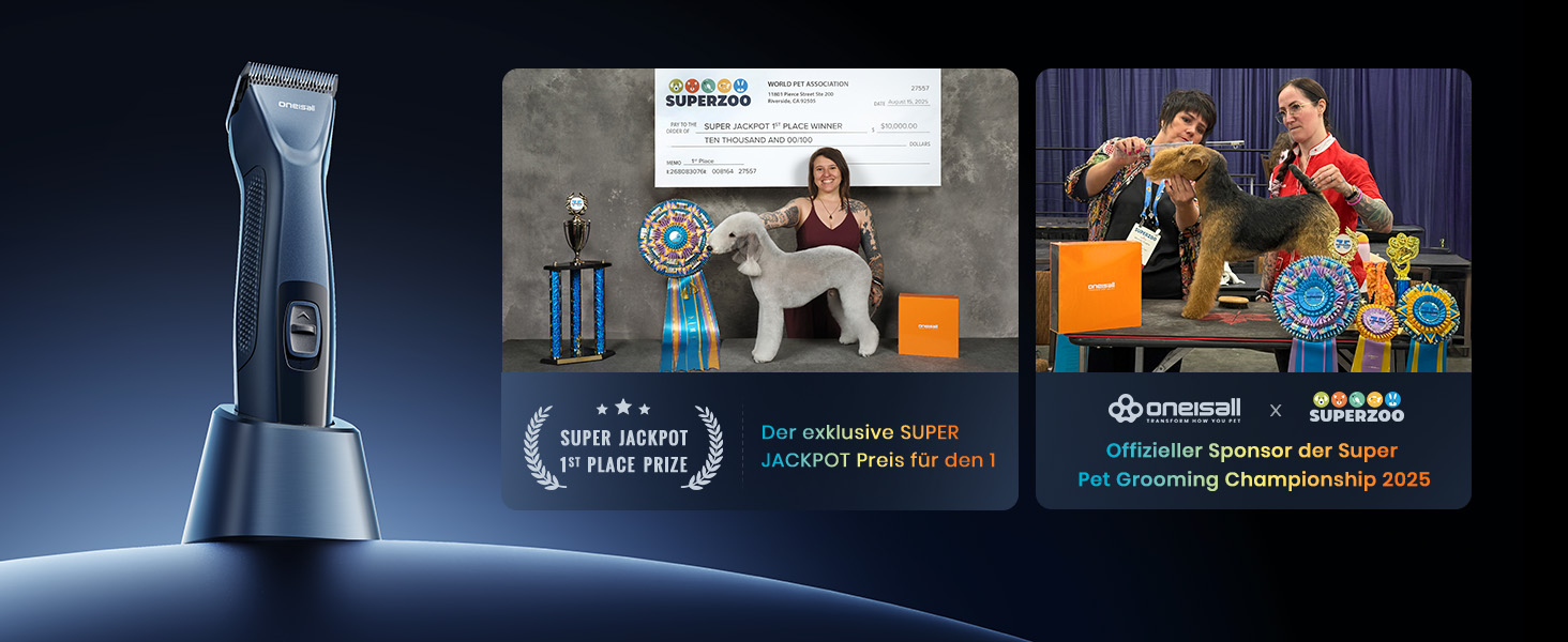 Професійна машинка для стрижки собак Oneisall, 2 швидкості, для собак та котів, тиха, для густого, довгого та кучерявого хутра, з акумулятором, леза з вуглецевої сталі, блакитна