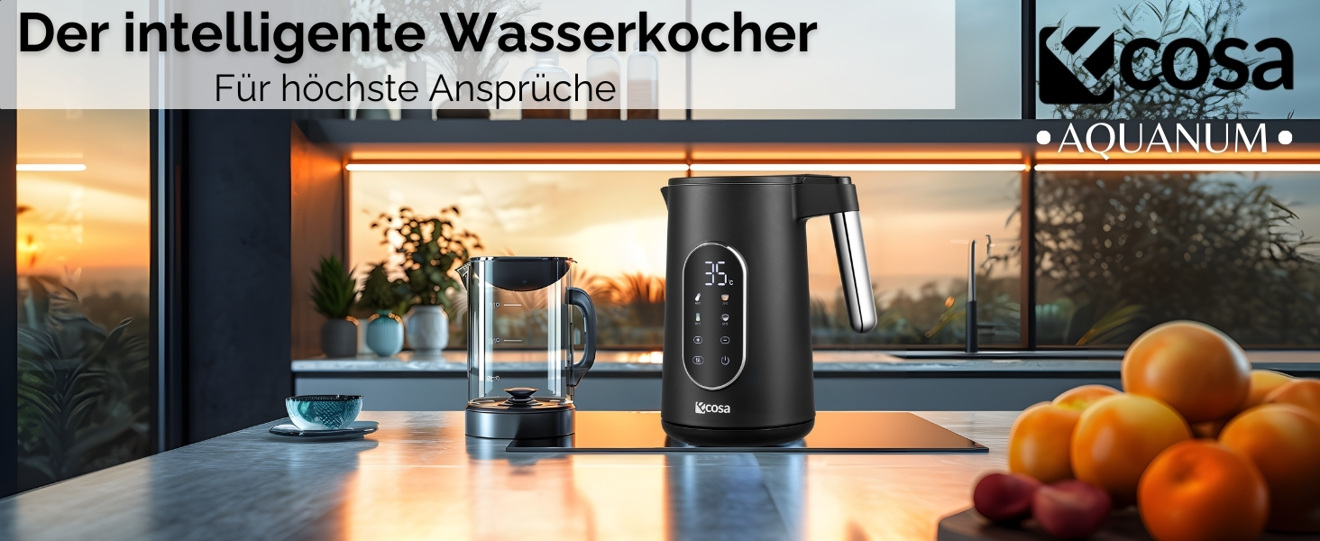 Електричний чайник-заварник зі сталі з регулюванням температури 40-100°C, 1.7 л, 2200 Вт, без BPA, з підігрівом та LED дисплеєм (чорний)